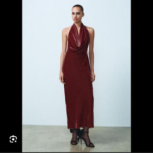 ZARA ELEGENCE VELVET OPEN BACK MIDI DRESS - SIZE XS - BRAND NEW WITH TAG
